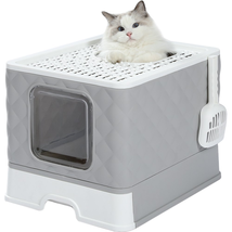 Enclosed Cat Litter Box Large with Lid Drawer Type Easy to Clean,Gray - $61.80