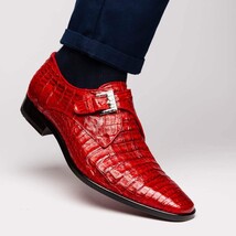 genuine caiman crocodile dress Shoes monk strap Rovigo Red image 7