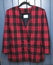 Vintage Buffalo Paid Red Black Checkered Double Breasted Blazer Size 12 - £31.14 GBP