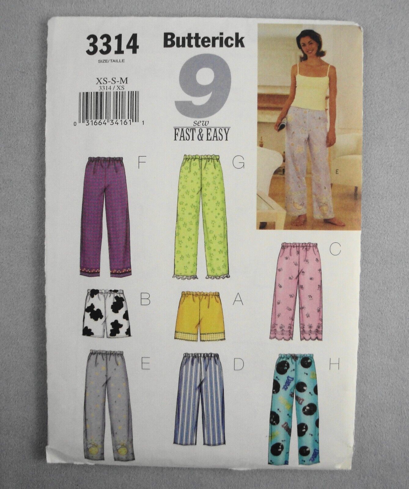 Butterick Fast & Easy 3314 Lounge Pants Shorts Spaghetti Top Pajama XS, S, M - $8.18