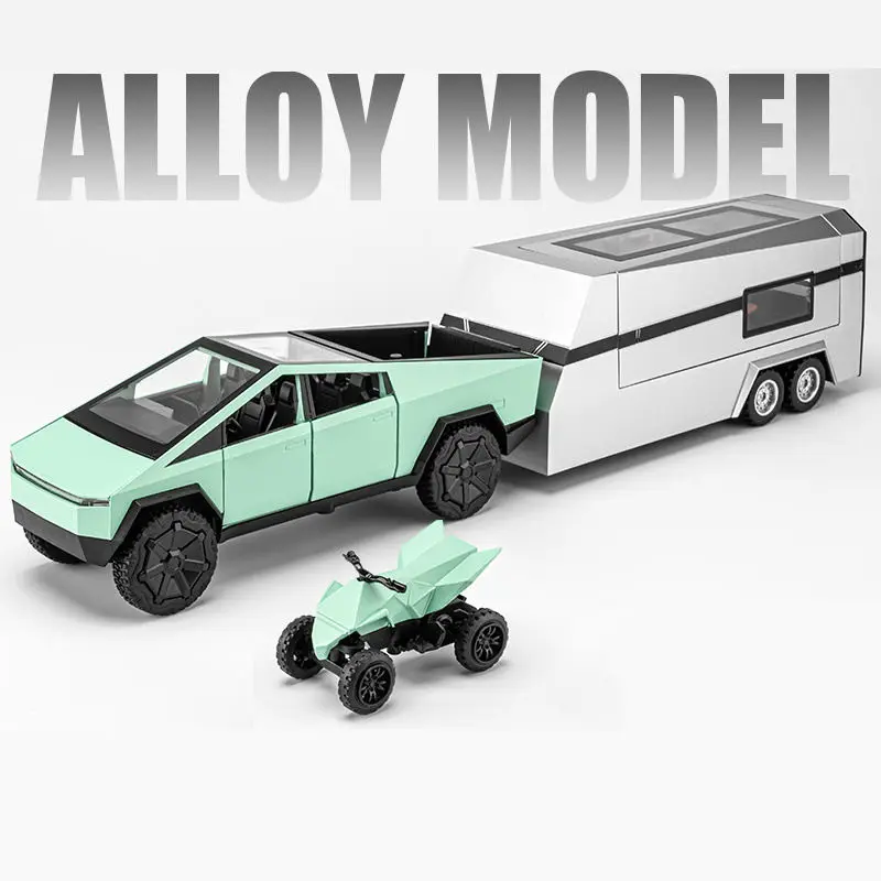 Large Size 1/24 Cybers Truck Pickup Trailer Alloy Car Model Diecast Metal -green - $46.66