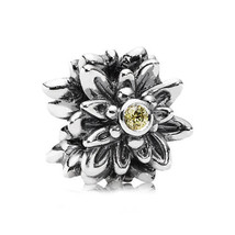 Pandora Edelweiss Charm/Bead Silver/YELLOW Cz Stone Flower #791176CZY New Rare - £55.54 GBP