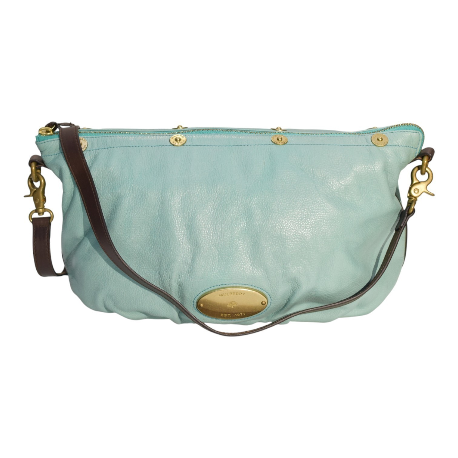 Mulberry Tillie Tote Bag Aqua Blue Leather with Brown Handles & detachable strap Item image 12