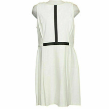 RALPH LAUREN Cream Stretch Ponte Knit Faux Leather Trim Pleated Dress 12 - £56.36 GBP