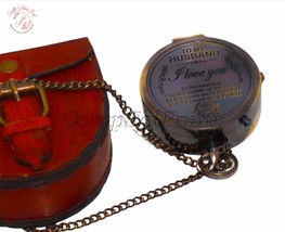 Antique Flat Pocket Compass with to My Husband - I Love You Engraved || (Antique - $44.99