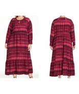 Terra &amp; Sky Red &amp; Pink Stripe Tiered Long Sleeve Peasant Maxi Dress Plus... - £15.43 GBP