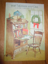Vintage Hallmark Parchment Mother & Dad Christmas Card 1978 - $5.99