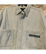 Harley Davidson XL Long Sleeve Denim Button Down Shirt Blue Embroidered ... - £17.55 GBP