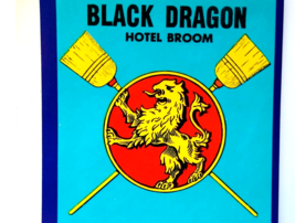 Black Dragon Hotel Broom Label Broomstick Original UNUSED Lithograph Vintage - £8.80 GBP