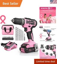 Chic Pink Cordless Drill Driver Set with 1-Hour Fast Charger &amp; Storage Bag - $102.46