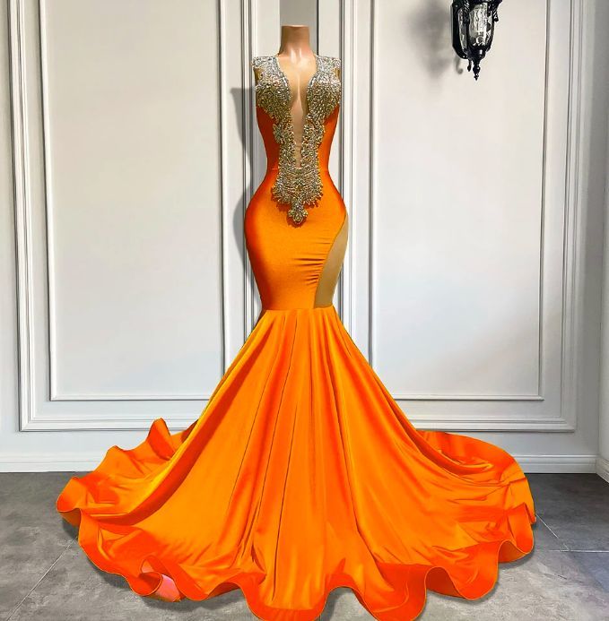 Primary image for Orange Prom Dresses for Women Fashion Luxury Diamonds Party Dresses Vestidos De