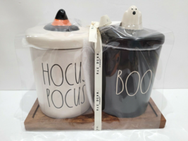 Rae Dunn Halloween &quot;Hocus Pocus&quot; &amp; “Boo” Ghost &amp; Witch Hat Canister Set New - £35.02 GBP