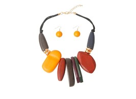 Chunky Multicolor Wooden Bead Black Multi Strand Cord Women Fashion Necklace Set - £45.68 GBP