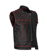 Men&#39;s Black Leather Vest Diamond Motorbike Motorcycle Concealed Red Wais... - £55.08 GBP+
