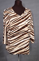 Chico’s Red Black Animal Print Tiger Stripe Tunic Length Top Size 2 (L) ... - £17.34 GBP