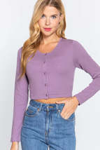 Misty Lavender Purple Button Down Round Neck Long Sleeve Cropped Cardiga... - £9.43 GBP