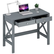 Home Office Desk Writing Computer Table Modern Design Desk With Drawers (Grey) - £198.29 GBP