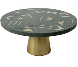 Green Marble Cake Stand with Gold Metal Inlay and Base, Large (12&quot;) - £171.26 GBP