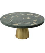 Green Marble Cake Stand with Gold Metal Inlay and Base, Large (12&quot;) - £171.39 GBP