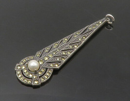 JUDITH JACK 925 Silver - Vintage Freshwater Pearl &amp; Marcasite Pendant - PT13681 - £42.95 GBP