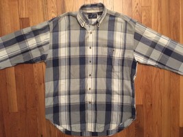 A B Classics Gray Blue Flannel Long Sleeve Button Front Down Up Shirt Large L - £15.68 GBP