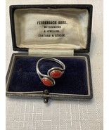 Red Coral Cachabon 925 silver snake head adjustable ring - $52.26