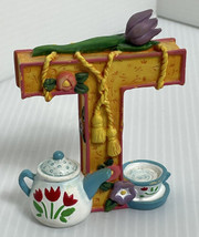 VTG Mary Engelbreit Ink 1999 Alphabet Letter T Figurine Tea Pot Set Tulip Tassel - £7.79 GBP