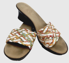 Italian Shoemaker Womens Sz 8 Wedge Sandals Beige  Colorful Straw Straps - £23.59 GBP