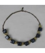 Vintage Coro Moonglow Lucite Necklace Midnight Blue gold tone Choker Signed - $16.99