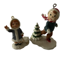 Vintage Ornaments Plastic Boy Tree Girl Sled Made In Hong Kong And China - £6.37 GBP