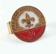 Vintage 1960 God &amp; Country 50 Years of Service Boy Scout BSA Neckerchief Slide - £21.01 GBP