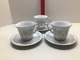 Set of 3 Noritake Savannah Platinum Cups and Saucers 2031 Floral Japan - £17.40 GBP