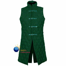 Medieval Green Cotton Gambeson Costume Green Thick Padded Sleeves Less Jacket - £53.54 GBP