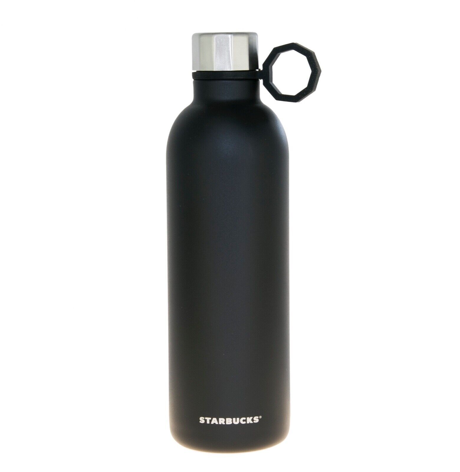 Starbucks 20 Oz Water Bottle Matte Black Rubber Hook Stainless Steel Thermos - £30.35 GBP