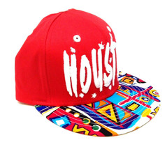 Houston Splatter Red Aztec Abstract Print Flat Bill Snapback Hat Cap Adjustable - £6.77 GBP