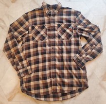Duluth Trading 40 Grit Men&#39;s LARGE Brown &amp; Black Plaid Flannel Button Up... - £19.59 GBP