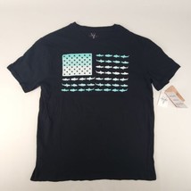 American Legends T Shirt USA Flag With Fish Teal Black New  - £14.81 GBP