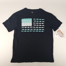 American Legends T Shirt USA Flag With Fish Teal Black New  - £15.02 GBP