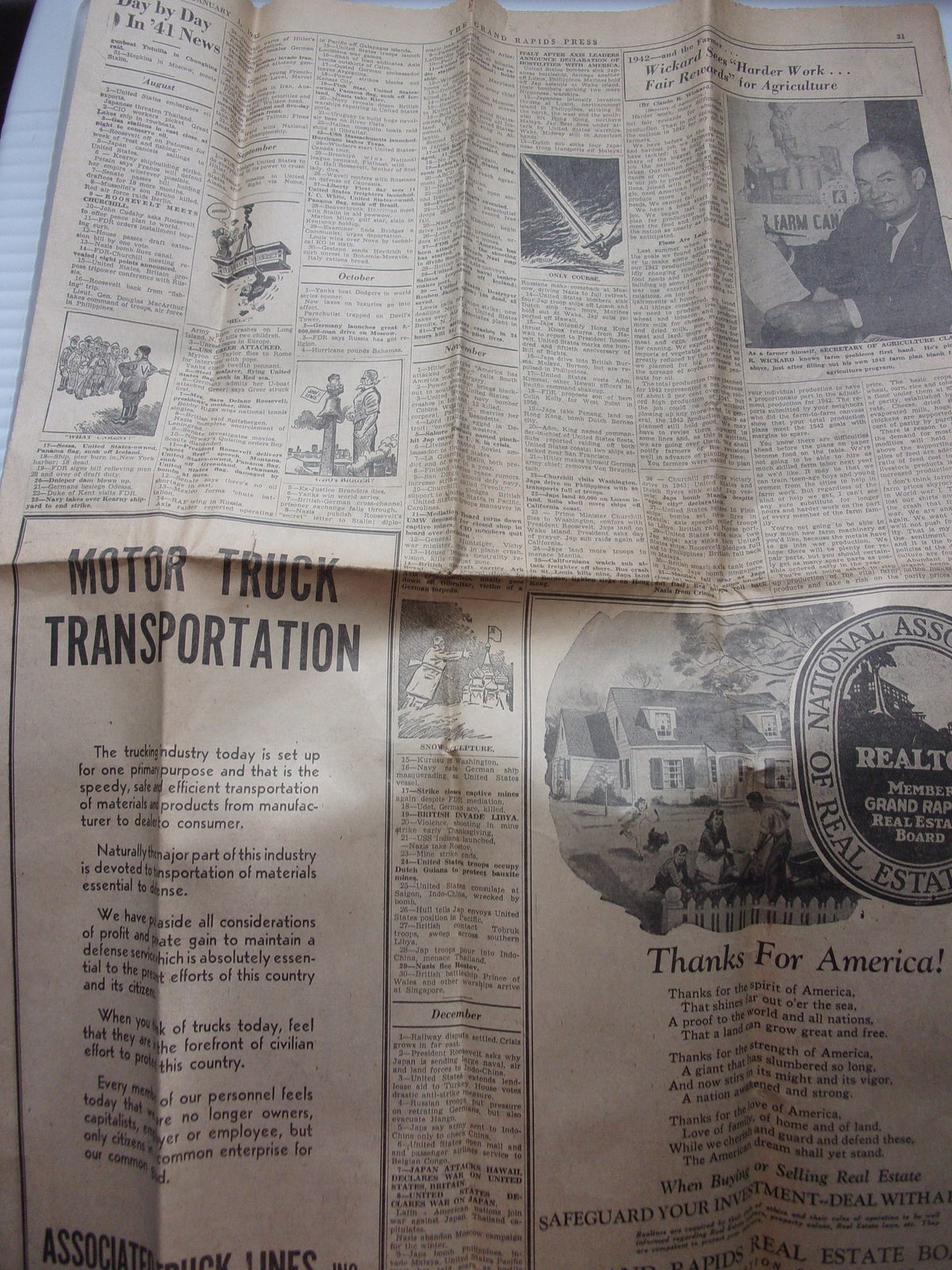 Vtg Grand Rapids Press January 1 1942 Furniture Museum Partial News Paper - $2.99