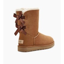 UGG Boots Woman&#39;s 8 BAILEY BOW II Chestnut Fur Sheepskin Suede Winter Shoes Snow - £126.31 GBP