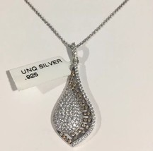 Sterling Silver Pear Shape Pendant Necklace With White &amp; Champagne cz Stones - £69.24 GBP
