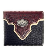 Genuine Leather Floral Tooled Praying Cowboy Concho Mens Short Bifold Wa... - $25.99