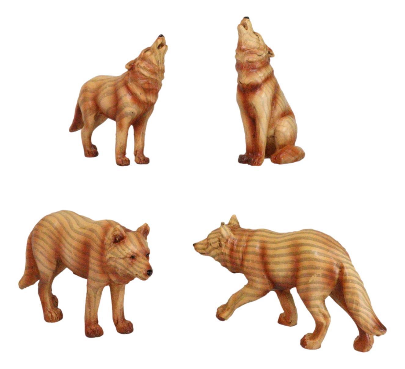 Pack of 4 Full Moon Howling Scouting Pose Alpha Gray Wolf Faux Wood Figu... - $19.99
