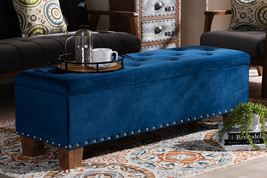Dannon Navy Blue Velvet Fabric Upholstered Button-Tufted Storage Ottoman... - $5,218.34 MXN