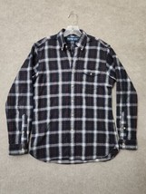 Ralph Lauren Flannel Shirt Mens Small Navy Blue Plaid Classic Fit Heavyw... - $24.62