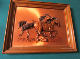 Framed Copper Equestrian Running Horses In Relief 16 X 13&quot; Professionally Frame - £198.45 GBP