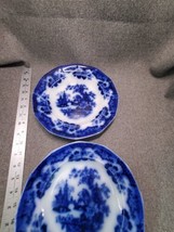 2 Antique Flow Blue Ironstone - Sobraon - Soup Bowls 9½ &quot; 2 underside chips - £33.02 GBP