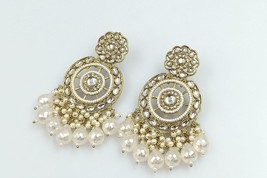 Bollywood Style Indian Gold Plated Pearl Kundan Earrings Bridal Jewelry Set - £22.44 GBP