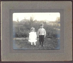 Young Brother &amp; Sister on Lawn - Charming Antique Cabinet Photo - $12.50