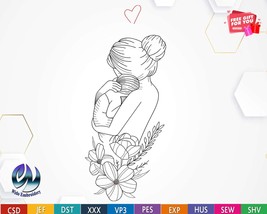 mother and baby flowers,happy Mother&#39;s Day embroidery Designs,5 size 10 ... - $4.99